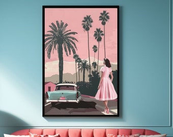 Retro Los Angeles Wall Art Vintage Mauve Pink LA Print Pink Los Angeles Poster