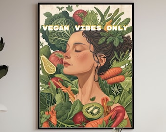 Vegane Wandkunst Vegetarische Kunst Gemüse Kunst Veganes Poster Vegan Vibes