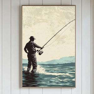 Retro Fishing Wall Art, Vintage Fisherman Art Print, Decor for Anglers, Perfect Gift for Dad, Nature Wall Art