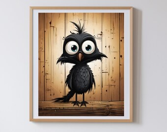 Funny Big Eyed Magpie Children Illustration Poster