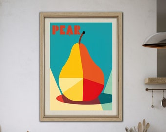 Pear Retro Poster with Pear Art Pear Print Colorful Poster Pear Kitchen Decoration Bauhaus Pear Poster Art