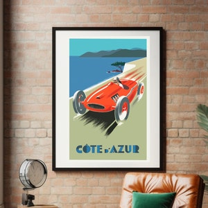 Cote D&#39;Azur Poster Retro Cote D&#39;Azur Retro Poster Vintage Race Car Prin, Race Fan Gift, Executive Office decor, Formula1 Poster