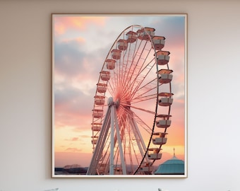 Pink Sunset Ferris Wheel Wall Art Ferris Wheel Poster