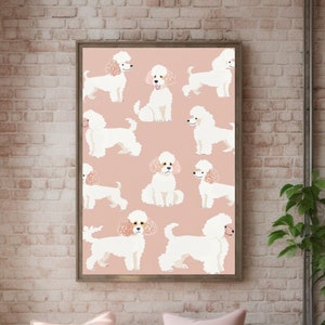 Poodle Wall Art Poster Dog Print Poodle Print Pink Wall Art White Poodle