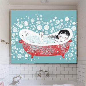 Cute Bathroom Wall Art Girl in Bath Tub Illustration Poster Bathtub Print Self Love Masturbation Art