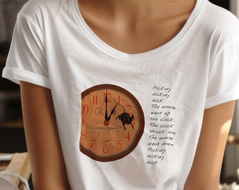 Hickory Dickory Dock Tshirt with Mother Goose Retro Image Vintage Shirt Image Antique Illustration Tshirt