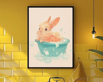 Baden Häschen Wand Kunst Badezimmer Wand Kunst Badewanne Drucken Niedliches Badezimmer Poster