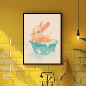 Bathing Bunny Wall Art Bathroom Wall Art Bathtub Print Cute Bathroom Poster