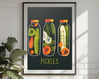 Pickles Wall Art Cute Kitchen Poster Pickles Print Pickle Poster Cucumbers Wall Art Pickles Poster