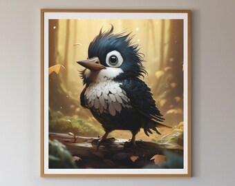 Cute Magpie Children Illustration Poster