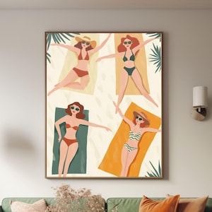Beach Wall Art Beach Poster Girls on Beach Print Summer Wall Art Summer Poster Summer Print