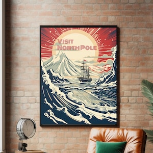 Visit North Pole Wall Art Retro Nordpol Reise Poster
