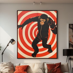 Póster de mono de arte de pared de los años 70, impresión retro de arte de pared de mono vintage estético de los años 70