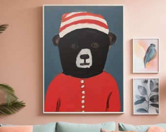 Cute Strange Teddy Bear Oil Painting Print Reproduction Bear Wall Art