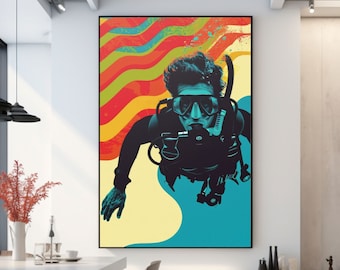 Taucher Wandkunst Scuba Dive Snorkeling Wandkunst Poster Retro Scuba Diver Kunst