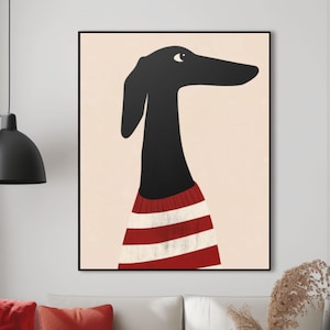 Póster de perro negro con arte de pared de galgo Impresión de galgo Arte de pared de perro galgo Póster de perro lindo