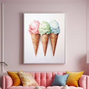 Ice Cream Wall Art Ice Cream Pink Green Blue Cones Poster