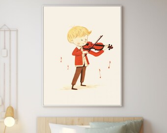 Boy playing violin wall art Original Artwork by Anastasia Ames, Violin Child Print