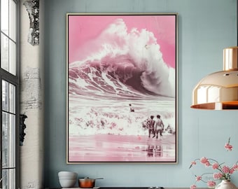 Vintage Ocean Wall Art Retro Sea Poster Beach Vintage Print Beach Surfer Poster Beach Wall Art Pink