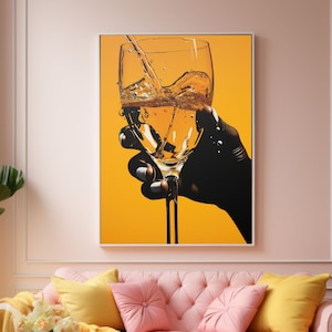 Hand holding a glass of wine, water, champagne wall art, Drink Poster