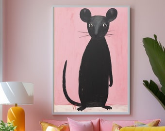 黒ネズミのオリジナル絵画プリント ネズミの壁アート ネズミのポスター
