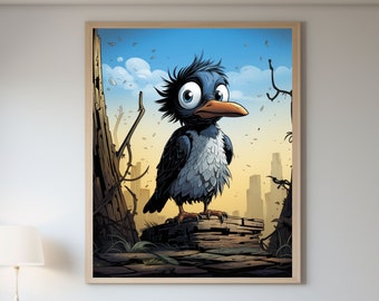 Magpie Children Illustration Poster Wall Art
