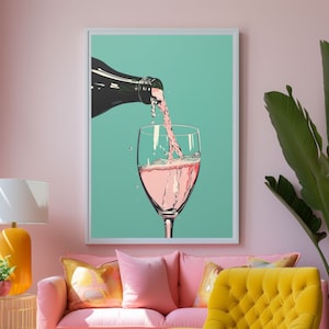 Rose Wine Pouring into Glass Wall Art Wine Poster