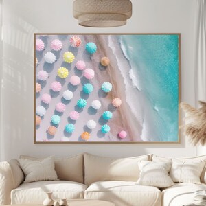 Sombrillas de playa pared arte pastel pared arte playa impresión océano cartel turquesa pared arte playa pared arte