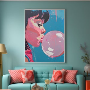 Girl with a bubble gum Wall Art Bubble Poster Bubble Gum Print