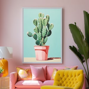 Kaktus im rosa Topf Wandkunst, Hellrosa Poster, Niedliches Kaktus Poster