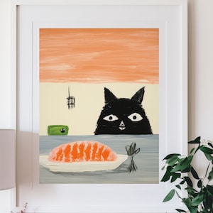 Taiwan Illustratie Kat aan de tafel Poster Funny Art Cute Cat Art