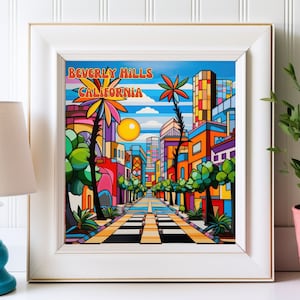 Beverly Hills California Poster, Beverly Hills Art, California Art Print, Retro Print