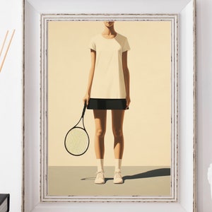 Tennis Retro Art Tennis Minimal Illustration Girl with Tennis Racket Art