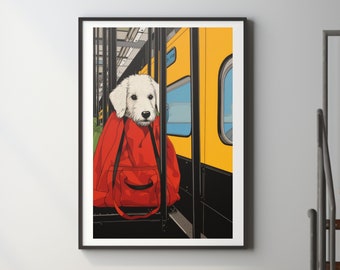 NYC Subway Dog in a bag Wall Art Dog Funny poster