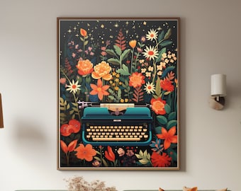 Flowers Typewriter Retro Vintage Wall Art Typewriter Poster
