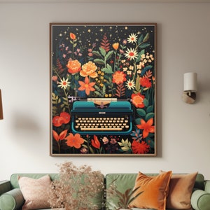 Flowers Typewriter Retro Vintage Wall Art Typewriter Poster