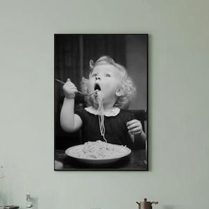 Vintage Kids Pasta Wall Art, Retro Child Art Print, Fun Wall Decor for Kitchen, Cute Gift for Food Lovers, Vintage Food