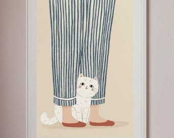 Cute Cat Wall Art, Cartoon Cat Poster, Cat Home Decor, Cat Lover Gift
