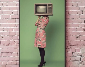 Retro TV-huvudväggkonst, Vintageinspirerad affisch, Vintagefeminin estetik, Retro TV-väggkonst, Vintageaffisch