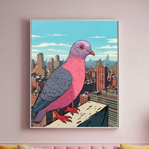 Pink New York Pigeon Wandkunst, New York Poster, NYC art