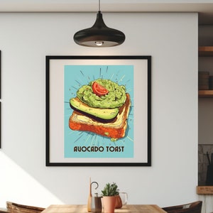 Avocado Toast Retro Art Poster of Avocado Toast, Vintage Kitchen Poster Vintage Bauhaus Inspired Poster Print Vintage Avocado Toast