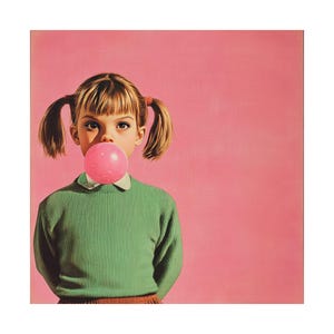 Retro Wall Art Girl with a Bubble Gum Poster Bubble Gum Wall Art Vintage Kid Print image 2