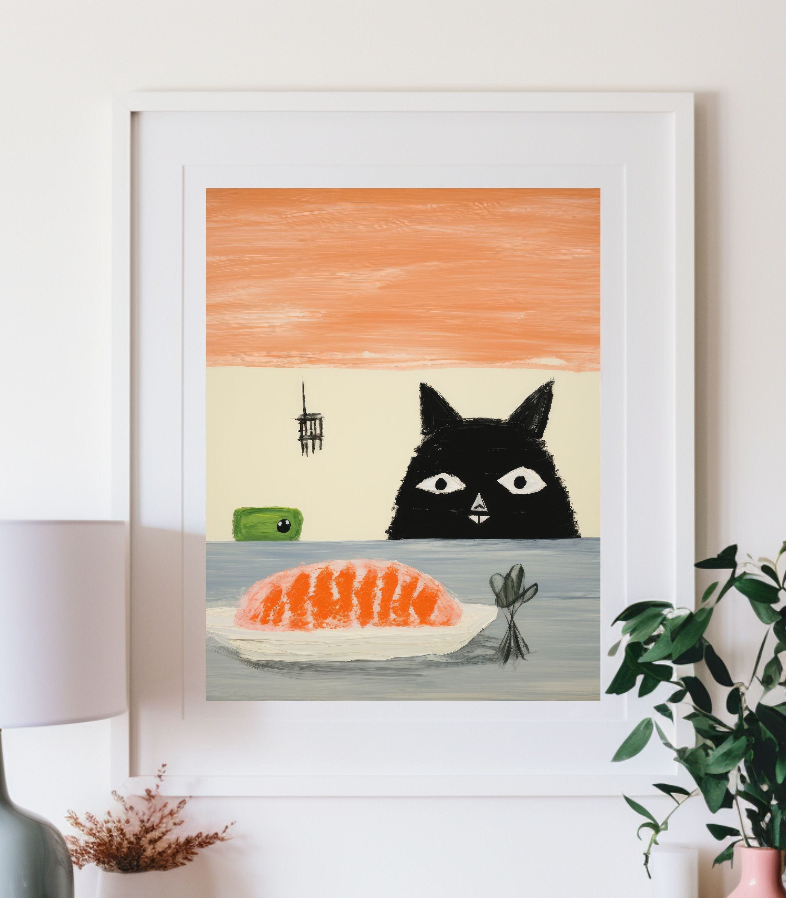 Taiwan Illustration Cat at the table Poster Funny Art Cute Cat Art