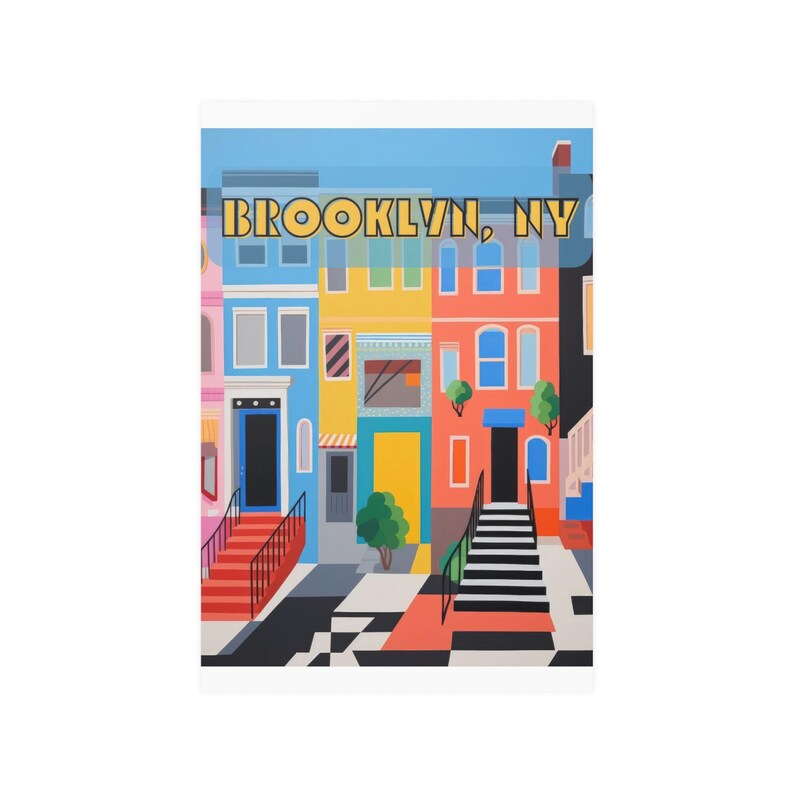 Brooklyn Wall Art Póster de Nueva York Brooklyn NY Popart Póster Impresión Brownstone Art imagen 5