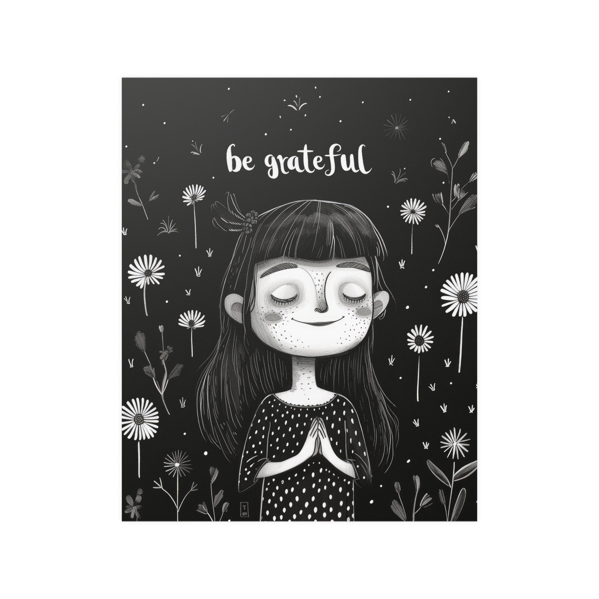 Gratitude Poster Be Grateful Wall Art Gratitude Wall Art BW Cute Girl ...