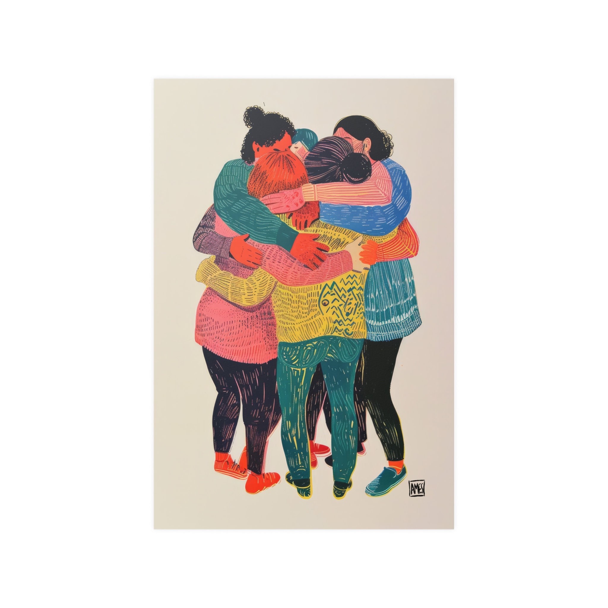 Group Hug Original Artwork Girls Hug Wall Art by Anastasia Ames