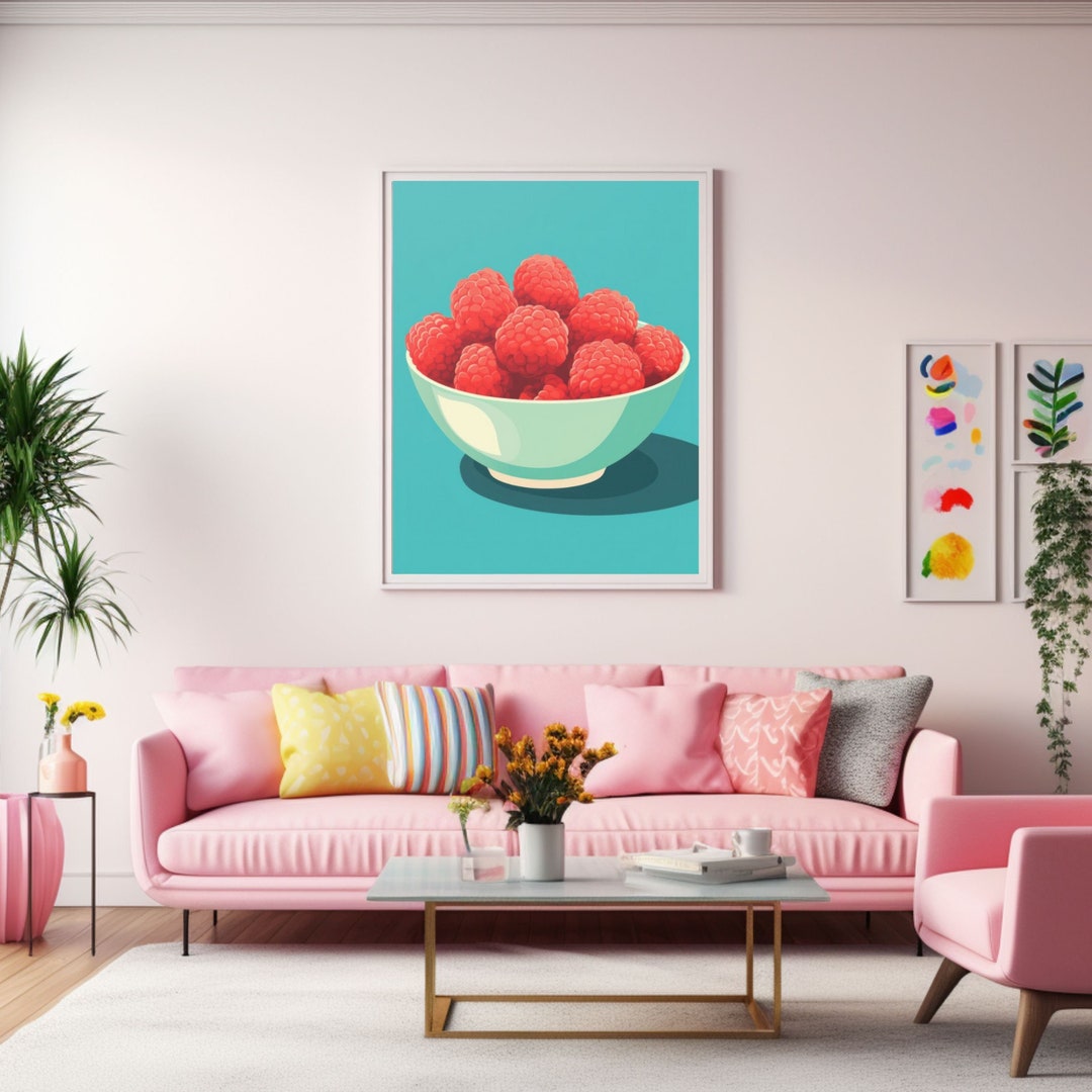 Retro Style Raspberries Poster, Bauhaus Raspberries Wall Art - Etsy