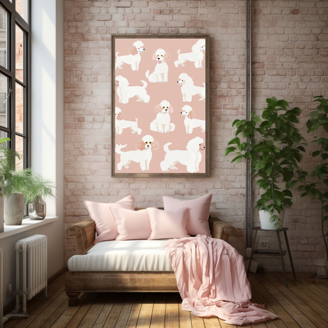 Poodle Wall Art Poster Dog Print Poodle Print Pink Wall Art White ...