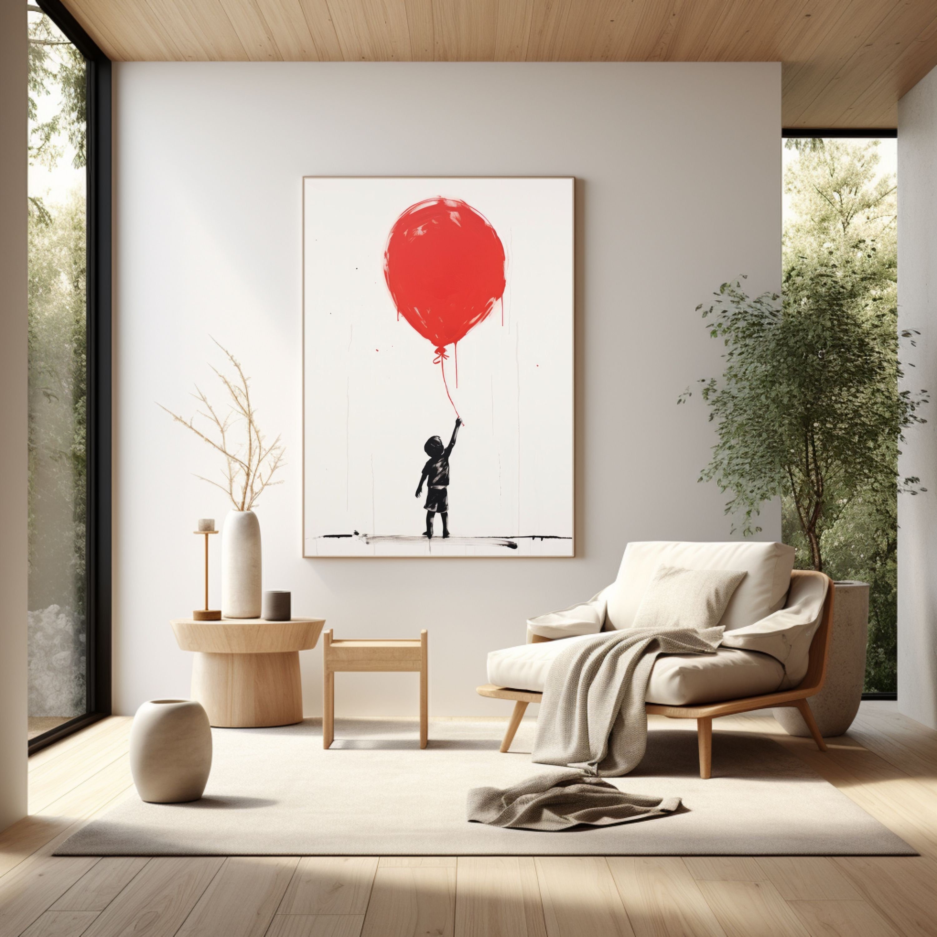 Boy with Red Balloon Wall Art Graffiti Wall Art Poster