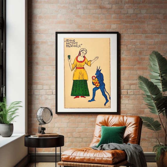 Vintage Russian Poster Wine Punishes the Drunk Russian Antique